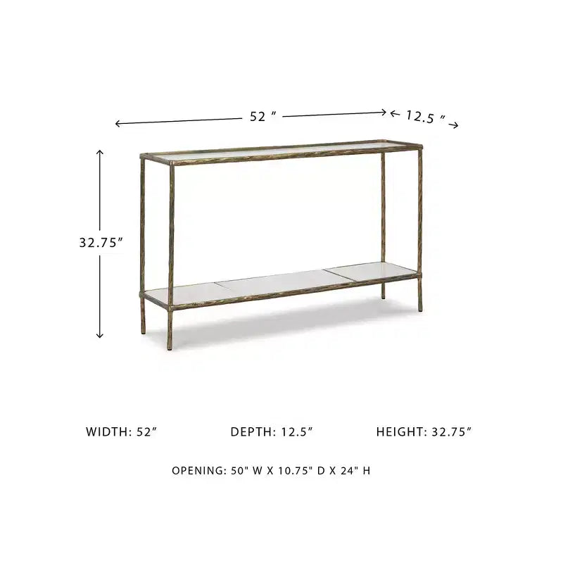 Signature Design by Ashley Table console Ryandale, finition laiton antique avec plateau en verre et étagère en marbre