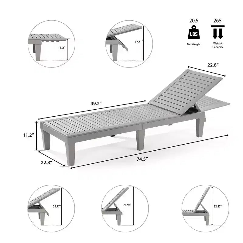 Chaise longue imperméable Nestl, chaises de patio extérieures noires légères et réglables