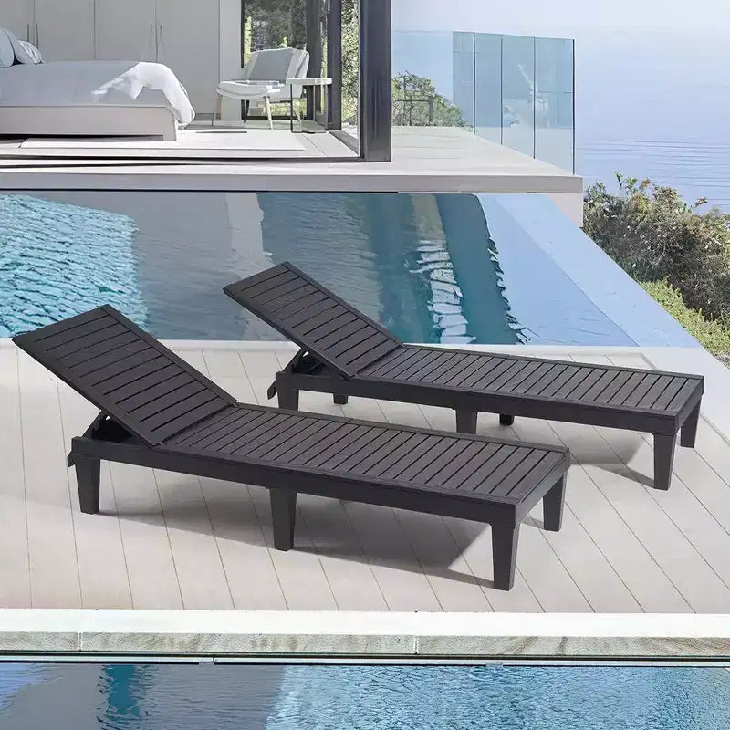 Chaise longue imperméable Nestl, chaises de patio extérieures noires légères et réglables