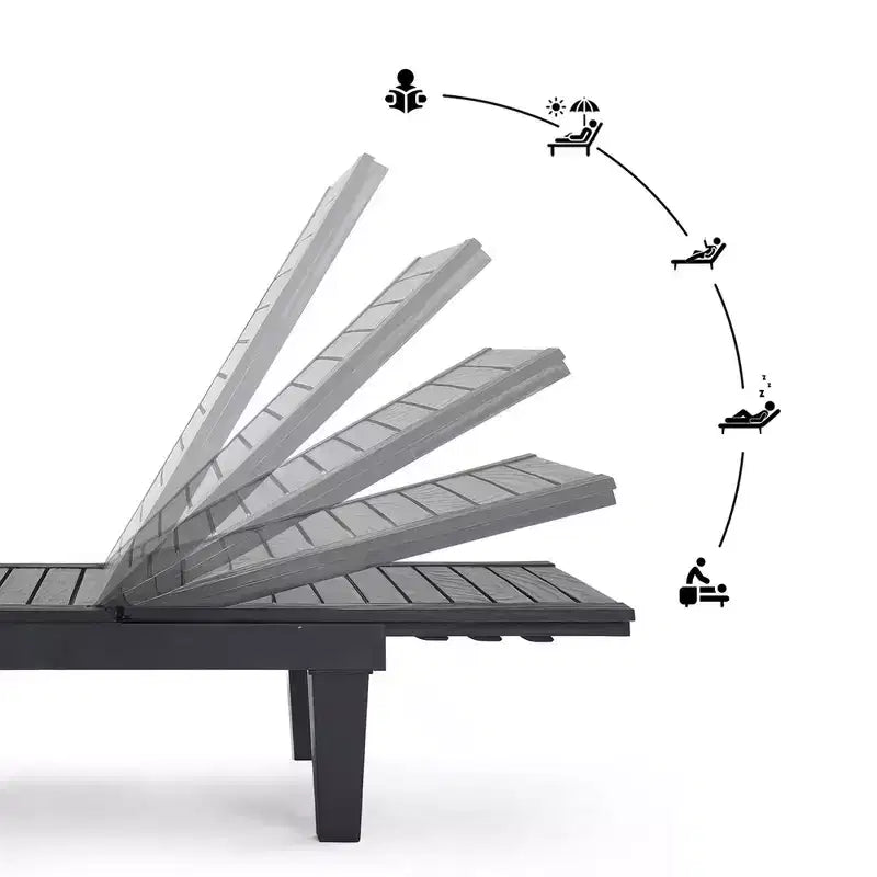 Chaise longue imperméable Nestl, chaises de patio extérieures noires légères et réglables