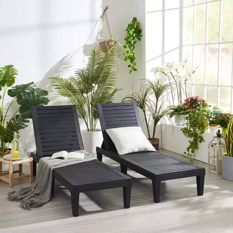 Chaise longue imperméable Nestl, chaises de patio extérieures noires légères et réglables