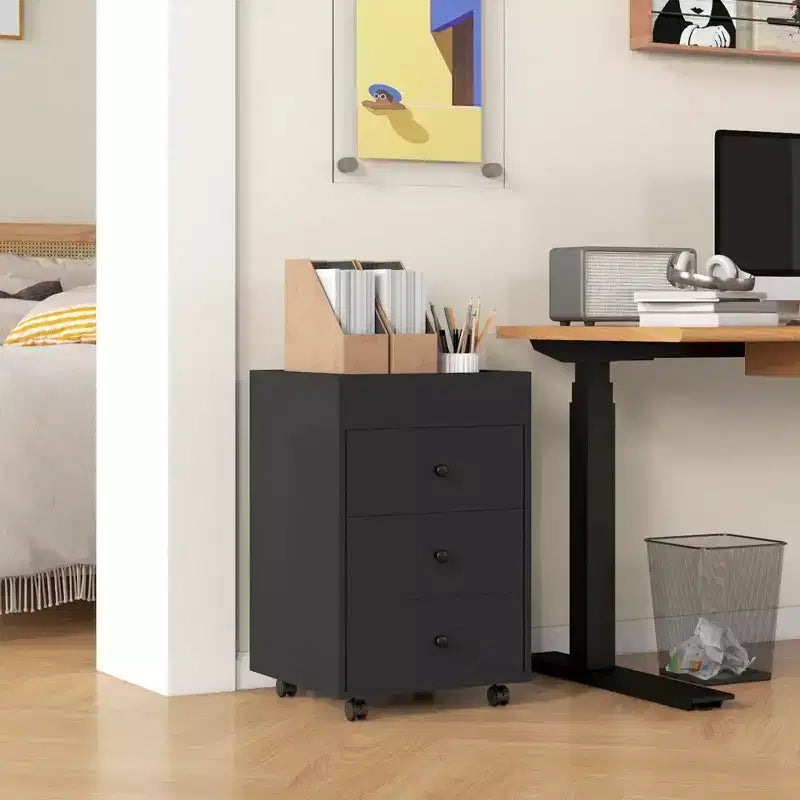 HOMCOM Caisson de bureau vertical à 3 tiroirs, meuble de rangement mobile avec plateau amovible, support d'imprimante sous bureau avec rangement pour bureau à domicile