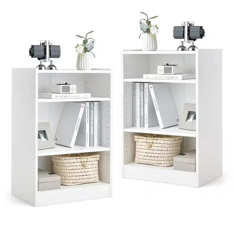 Costway Lot de 2 bibliothèques à 3 niveaux, étagère de présentation ouverte polyvalente avec étagères réglables Blanc/Noir/Marron