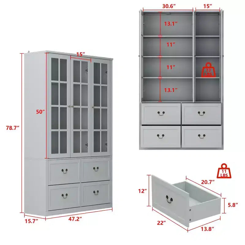 Famapy 47.2W Organisateur Vitré Meuble de Rangement Buffet Gris