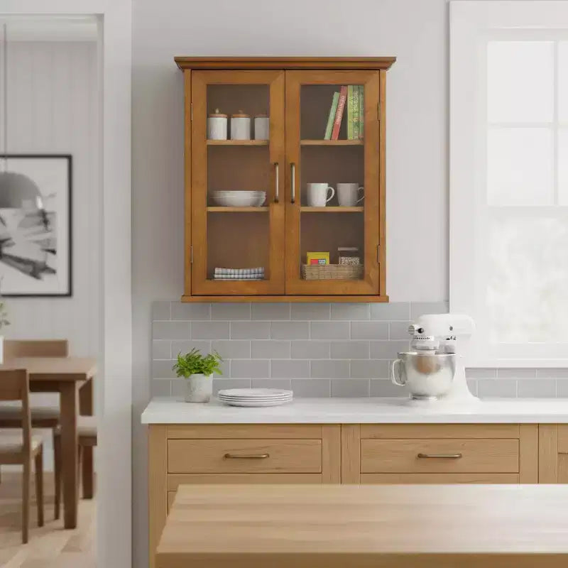 Teamson Home Avery Meuble haut de rangement à 2 portes avec étagères réglables, Poignées en laiton antique