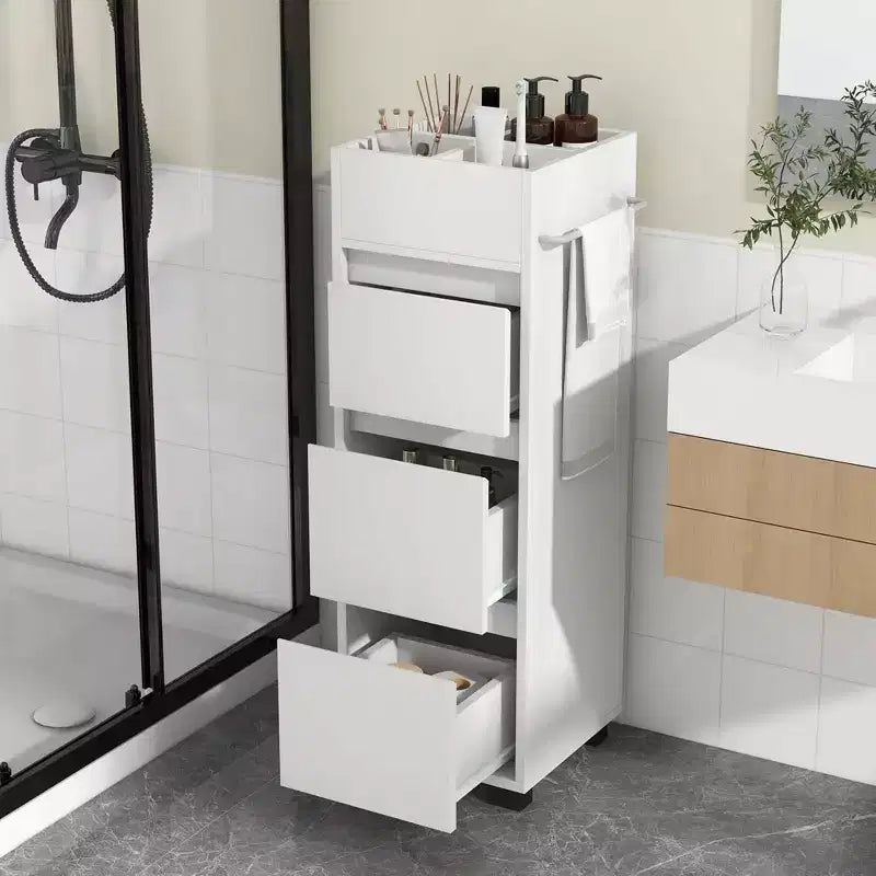 Meuble de salle de bain Costway avec 3 tiroirs, 4 compartiments et étagère porte-serviettes à 2 côtés, Blanc