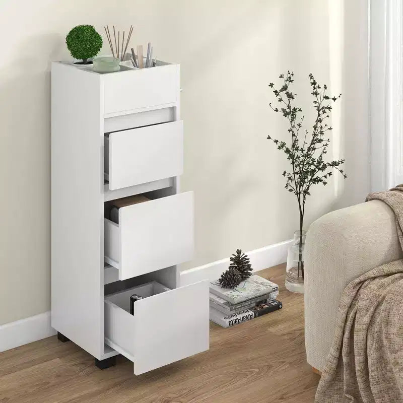 Meuble de salle de bain Costway avec 3 tiroirs, 4 compartiments et étagère porte-serviettes à 2 côtés, Blanc