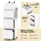 Meuble de salle de bain Costway avec 3 tiroirs, 4 compartiments et étagère porte-serviettes à 2 côtés, Blanc