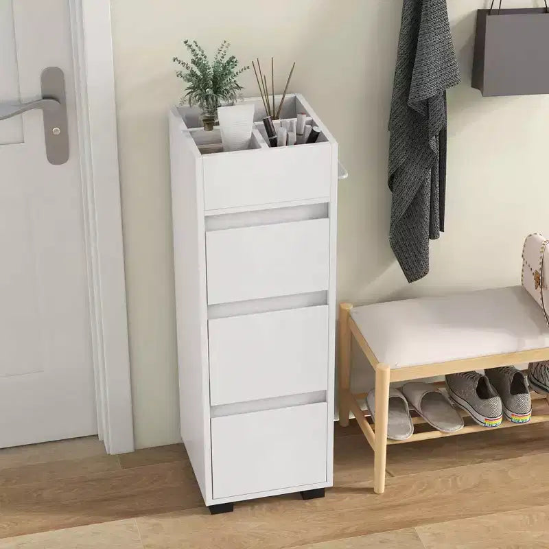 Meuble de salle de bain Costway avec 3 tiroirs, 4 compartiments et étagère porte-serviettes à 2 côtés, Blanc