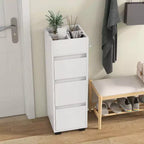 Meuble de salle de bain Costway avec 3 tiroirs, 4 compartiments et étagère porte-serviettes à 2 côtés, Blanc