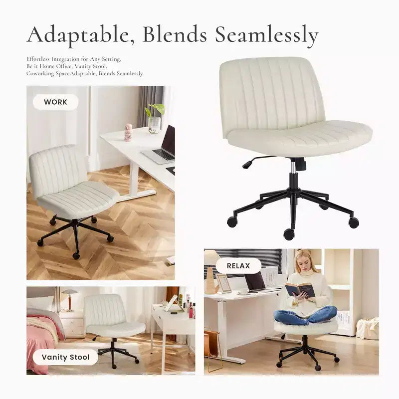 JIONJOY Chaise de bureau à roulettes avec pieds entrecroisés | Beige