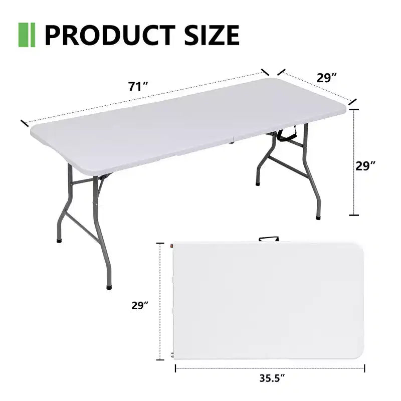 Table pliante portable de 1,8 m en PEHD, pour l'intérieur et l'extérieur, pieds en acier laqué, 8 places, blanche