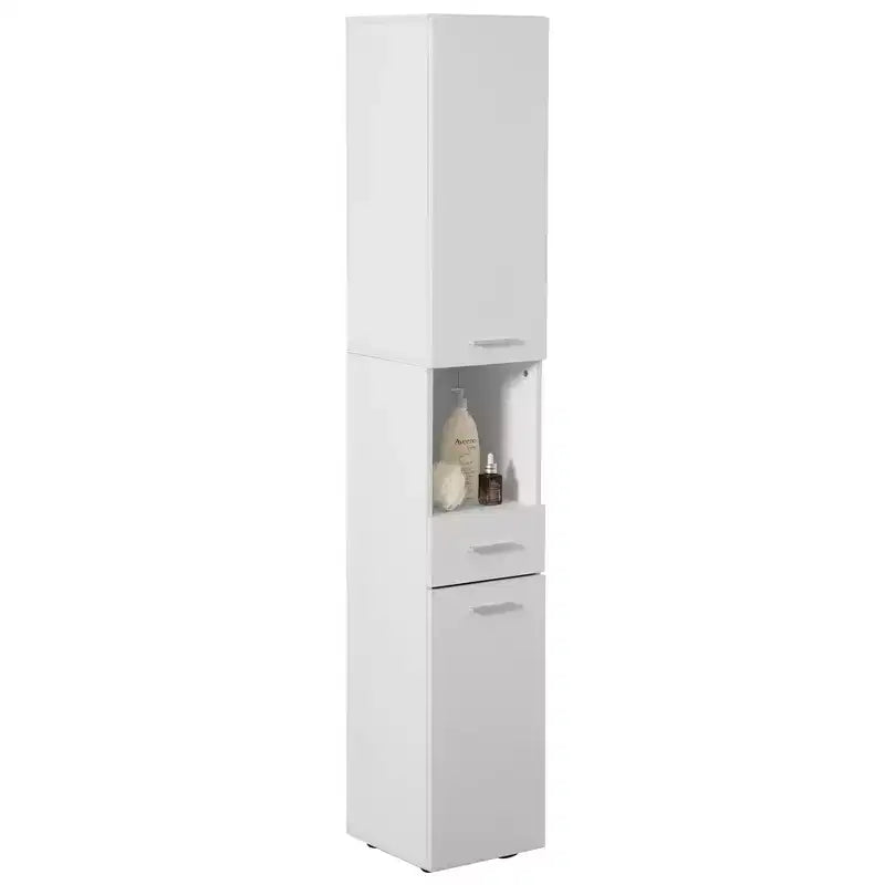 Basicwise 71.5 Corner Shelf Floor Cabinet with 2 Doors, 1 Drawer, Linen Tower Cabinet, Perfect for Bathroom, Living Room, Kitchen or Home Office