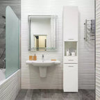 Basicwise 71,5 Étagère d'angle sur pied avec 2 portes, 1 tiroir, Armoire colonne de rangement, Parfait pour la salle de bain, le salon, la cuisine ou le bureau à domicile