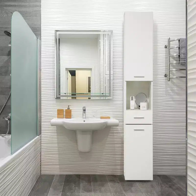 Basicwise 71,5 Étagère d'angle sur pied avec 2 portes, 1 tiroir, Armoire colonne de rangement, Parfait pour la salle de bain, le salon, la cuisine ou le bureau à domicile