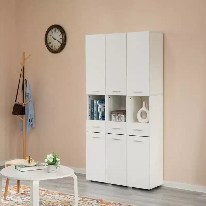 Basicwise 71,5 Étagère d'angle sur pied avec 2 portes, 1 tiroir, Armoire colonne de rangement, Parfait pour la salle de bain, le salon, la cuisine ou le bureau à domicile