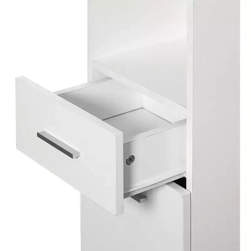 Basicwise 71,5 Étagère d'angle sur pied avec 2 portes, 1 tiroir, Armoire colonne de rangement, Parfait pour la salle de bain, le salon, la cuisine ou le bureau à domicile