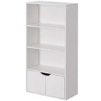 Basicwise 47 3 Tier Open Book Shelf & Bookcases with 2 Doors Storage Cabinet and 1 Adjustable Shelf - Ideal for Home Office, Living Room, Classroom