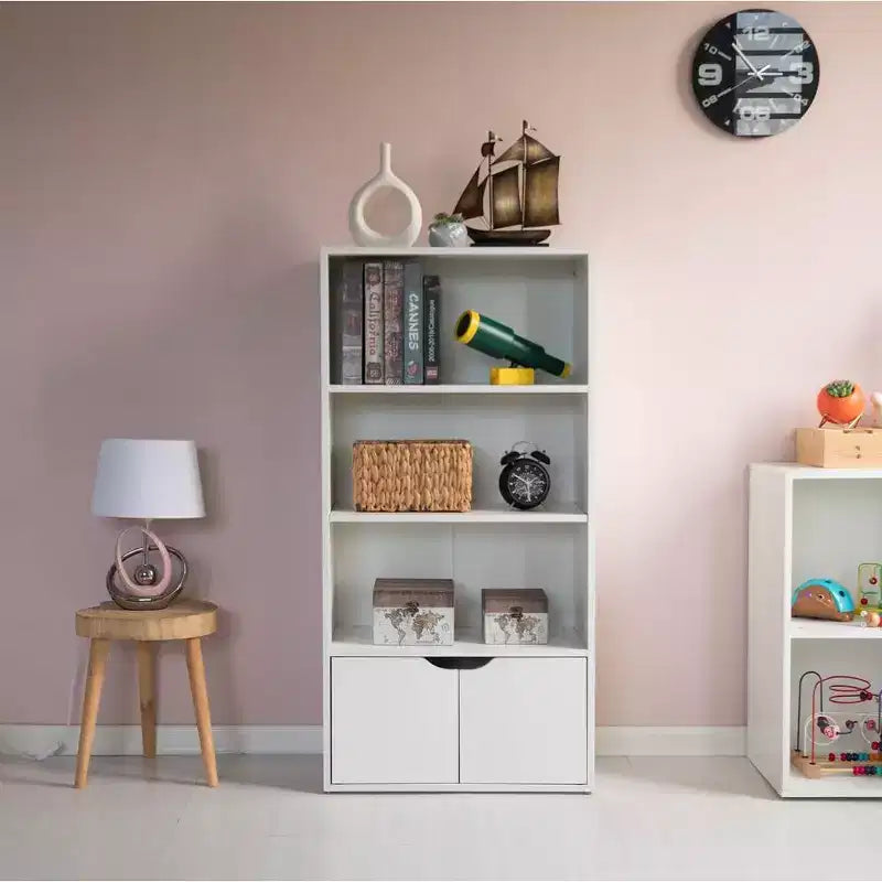 Basicwise 47, étagère ouverte à 3 niveaux et bibliothèques avec meuble de rangement à 2 portes et 1 étagère réglable – Idéale pour le bureau à domicile, le salon, la salle de classe