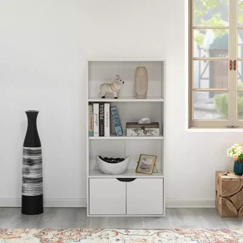 Basicwise 47, étagère ouverte à 3 niveaux et bibliothèques avec meuble de rangement à 2 portes et 1 étagère réglable – Idéale pour le bureau à domicile, le salon, la salle de classe