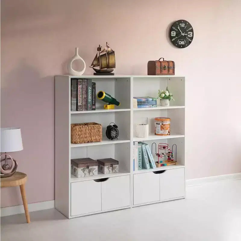 Basicwise 47, étagère ouverte à 3 niveaux et bibliothèques avec meuble de rangement à 2 portes et 1 étagère réglable – Idéale pour le bureau à domicile, le salon, la salle de classe