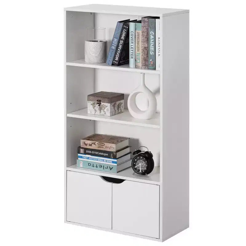 Basicwise 47, étagère ouverte à 3 niveaux et bibliothèques avec meuble de rangement à 2 portes et 1 étagère réglable – Idéale pour le bureau à domicile, le salon, la salle de classe