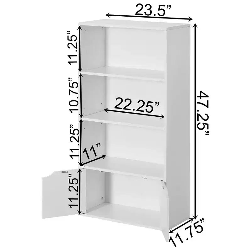 Basicwise 47, étagère ouverte à 3 niveaux et bibliothèques avec meuble de rangement à 2 portes et 1 étagère réglable – Idéale pour le bureau à domicile, le salon, la salle de classe