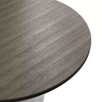 Table moderne LeisureMod Verve du milieu du siècle avec plateau rond de 48 po en MDF et base piédestal en acier blanc pour cuisine et salle à manger, en érable foncé