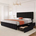 Whizmax Queen Size Bed Frame with Adjustable Headboard and 4 Storage Drawers, Linen Upholstered Platform Bed Frame, No Box Spring Needed