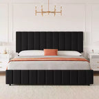 Cadre de lit Queen Size Whizmax avec tête de lit réglable et 4 tiroirs de rangement, sommier tapissier en lin, aucun sommier à ressorts requis