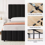Cadre de lit Queen Size Whizmax avec tête de lit réglable et 4 tiroirs de rangement, sommier tapissier en lin, aucun sommier à ressorts requis