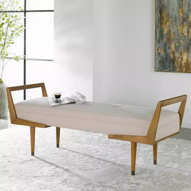 Banc touffeté en tissu beige tissé Uttermost Waylon 150 cm de large