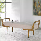 Banc touffeté en tissu beige tissé Uttermost Waylon 150 cm de large