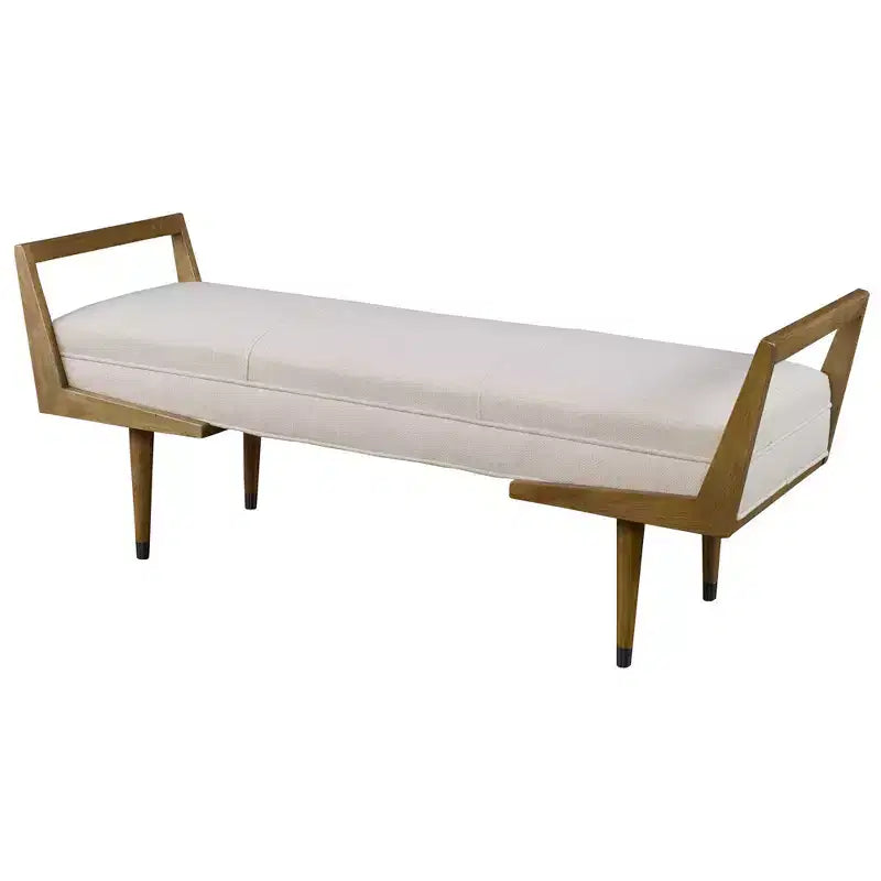 Banc touffeté en tissu beige tissé Uttermost Waylon 150 cm de large