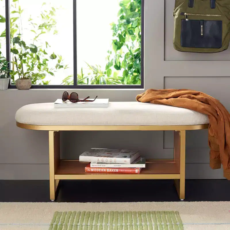 Banc à étagères ouvertes Iona avec coussin - BCH5002 - Safavieh