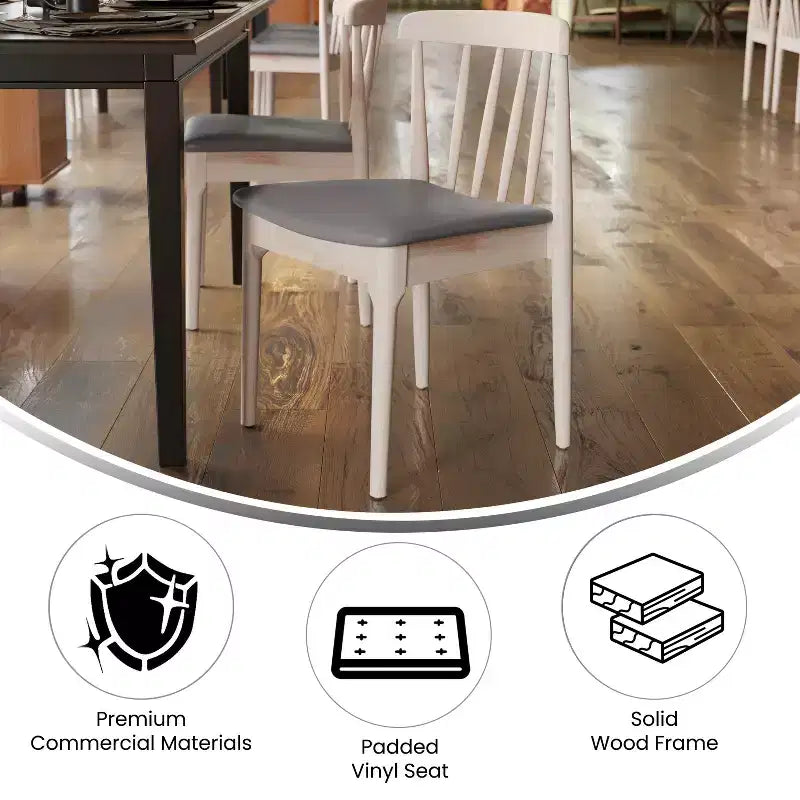 Chaise de salle à manger Flash Furniture Chester de qualité commerciale en bois massif avec dossier à lattes et siège en vinyle