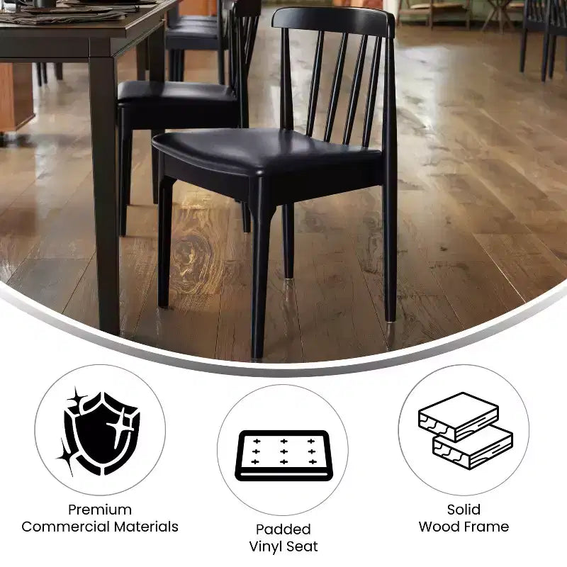 Chaise de salle à manger Flash Furniture Chester de qualité commerciale en bois massif avec dossier à lattes et siège en vinyle