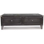 Table basse relevable Signature Design by Ashley Todoe, table basse industrielle rustique gris foncé avec deux tiroirs de rangement et plateaux amovibles