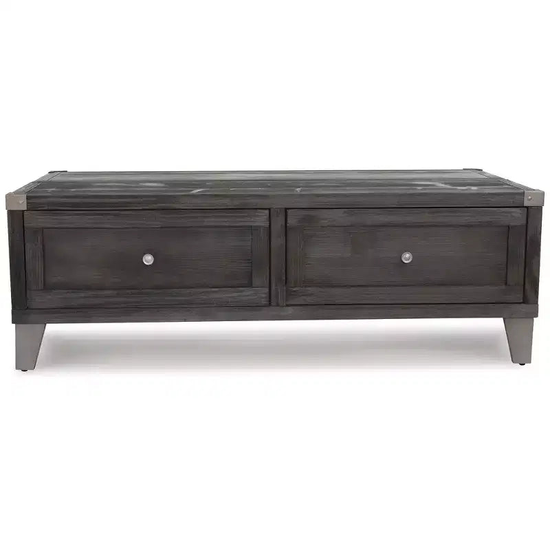 Table basse relevable Signature Design by Ashley Todoe, table basse industrielle rustique gris foncé avec deux tiroirs de rangement et plateaux amovibles