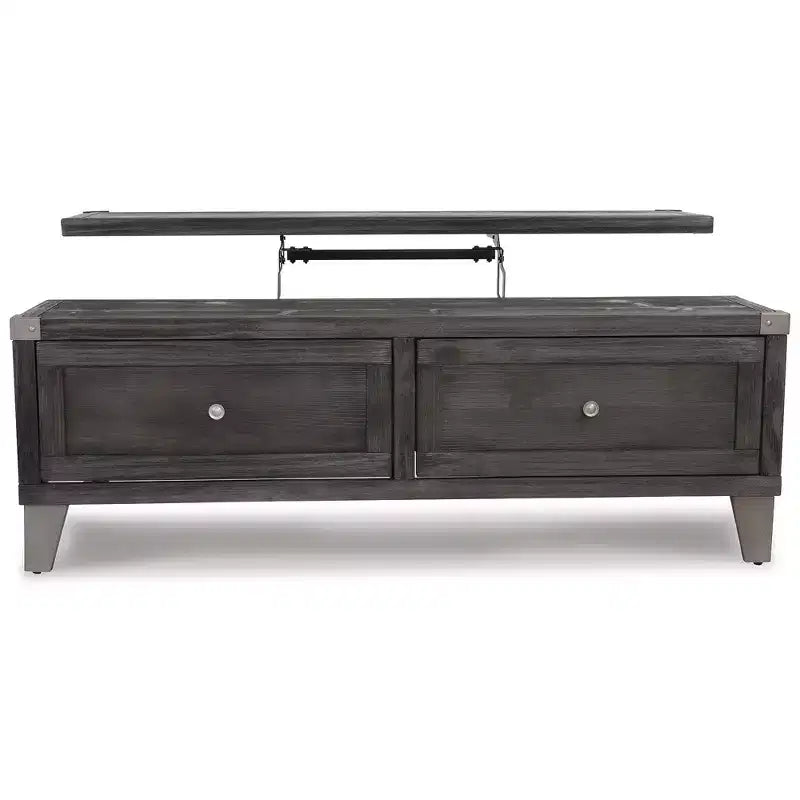 Table basse relevable Signature Design by Ashley Todoe, table basse industrielle rustique gris foncé avec deux tiroirs de rangement et plateaux amovibles