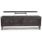 Table basse relevable Signature Design by Ashley Todoe, table basse industrielle rustique gris foncé avec deux tiroirs de rangement et plateaux amovibles