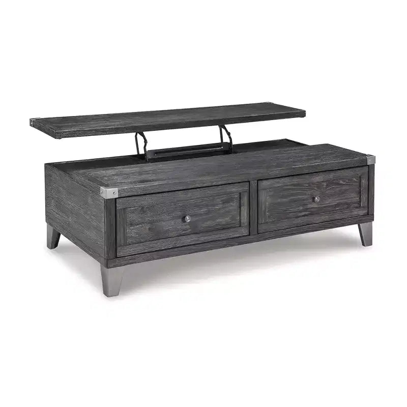 Table basse relevable Signature Design by Ashley Todoe, table basse industrielle rustique gris foncé avec deux tiroirs de rangement et plateaux amovibles