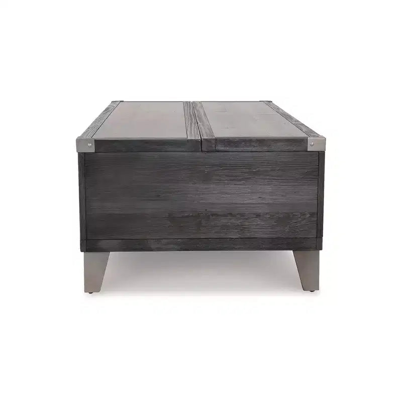 Table basse relevable Signature Design by Ashley Todoe, table basse industrielle rustique gris foncé avec deux tiroirs de rangement et plateaux amovibles