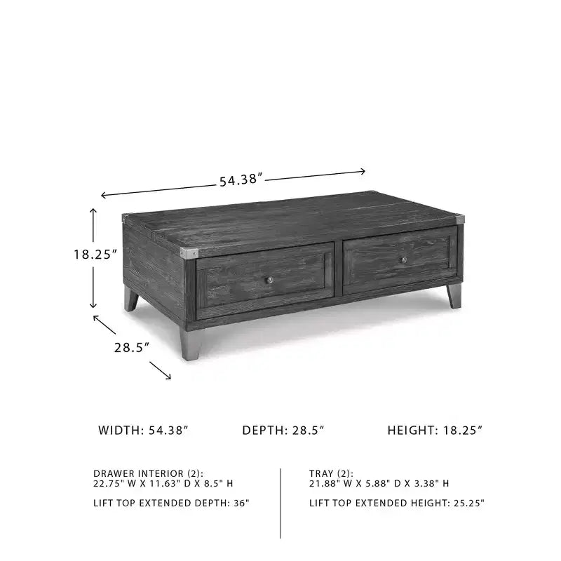 Table basse relevable Signature Design by Ashley Todoe, table basse industrielle rustique gris foncé avec deux tiroirs de rangement et plateaux amovibles