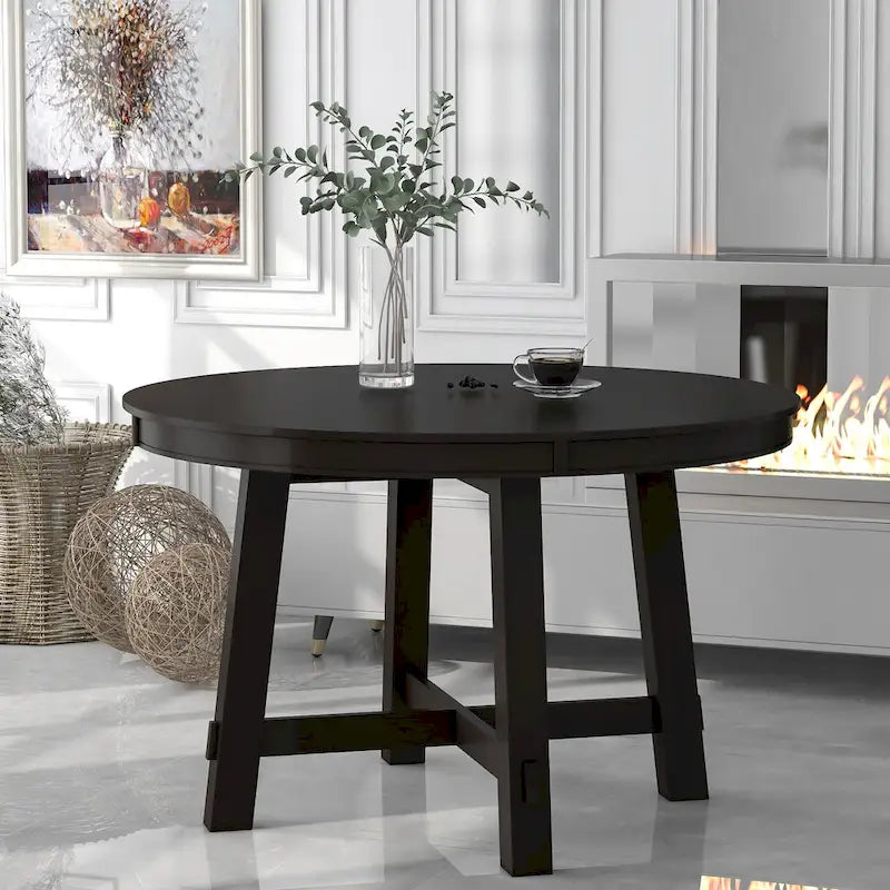 Table de salle à manger ronde de style ferme extensible avec 16 rallonges en bois