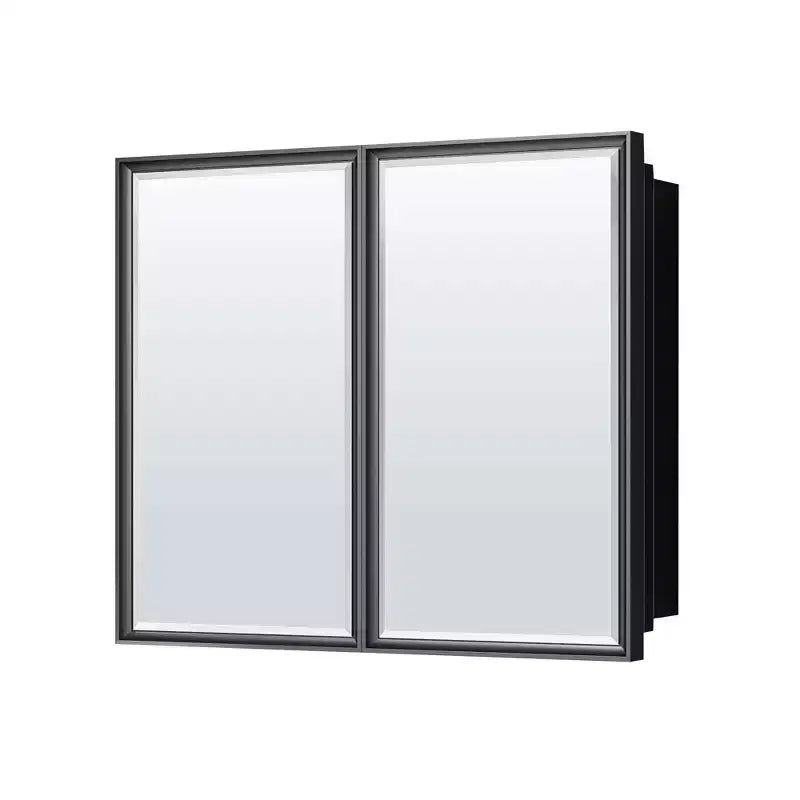 Keonjinn Armoire à pharmacie noire rectangulaire de 36 po L x 32 po H, encastrée/montée en surface, avec miroir, cadre en métal, noire