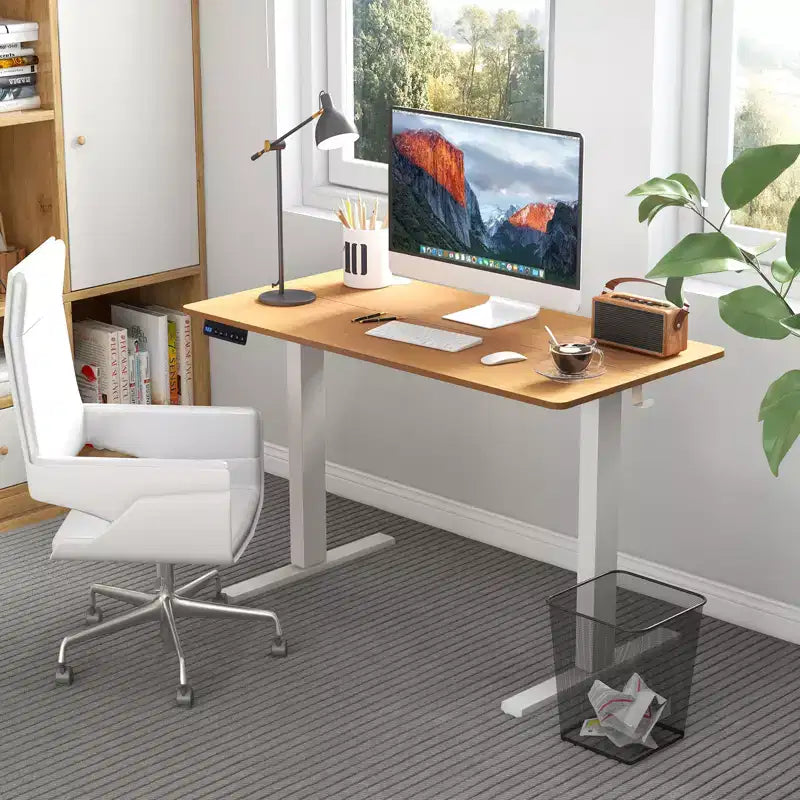 Costway Bureau Debout Électrique 122 x 61 cm, Réglable en Hauteur avec 3 Niveaux de Mémoire et 2 Trous de Gestion de Câbles Blanc Naturel/Brun Rustique/Naturel