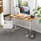 Costway Bureau Debout Électrique 122 x 61 cm, Réglable en Hauteur avec 3 Niveaux de Mémoire et 2 Trous de Gestion de Câbles Blanc Naturel/Brun Rustique/Naturel