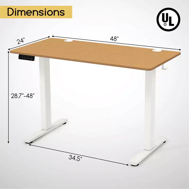 Costway Bureau Debout Électrique 122 x 61 cm, Réglable en Hauteur avec 3 Niveaux de Mémoire et 2 Trous de Gestion de Câbles Blanc Naturel/Brun Rustique/Naturel