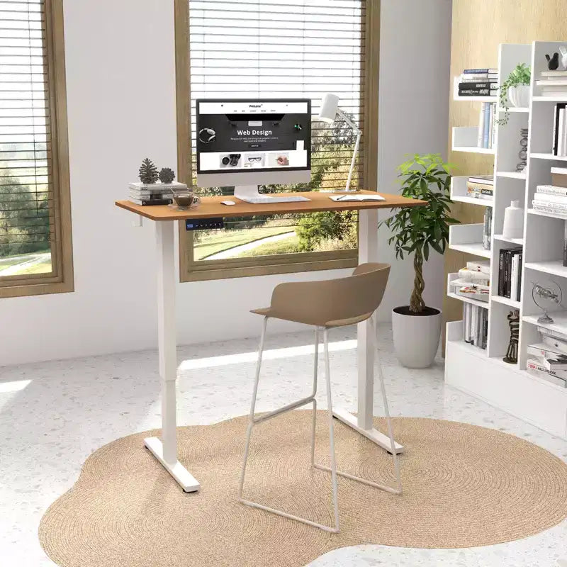 Costway Bureau Debout Électrique 122 x 61 cm, Réglable en Hauteur avec 3 Niveaux de Mémoire et 2 Trous de Gestion de Câbles Blanc Naturel/Brun Rustique/Naturel